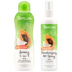 TropiClean Luxury 2 In 1 Papaya & Coconut Pet Shampoo & Conditioner & TropiClean Papaya Deodorizing Dog & Cat Spray