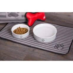 Bone Dry Stripe Embroidered Paw Print Dog & Cat Food Mat -Pet Dog Supply Store 153980 PT1. AC SS1800 V1539714735