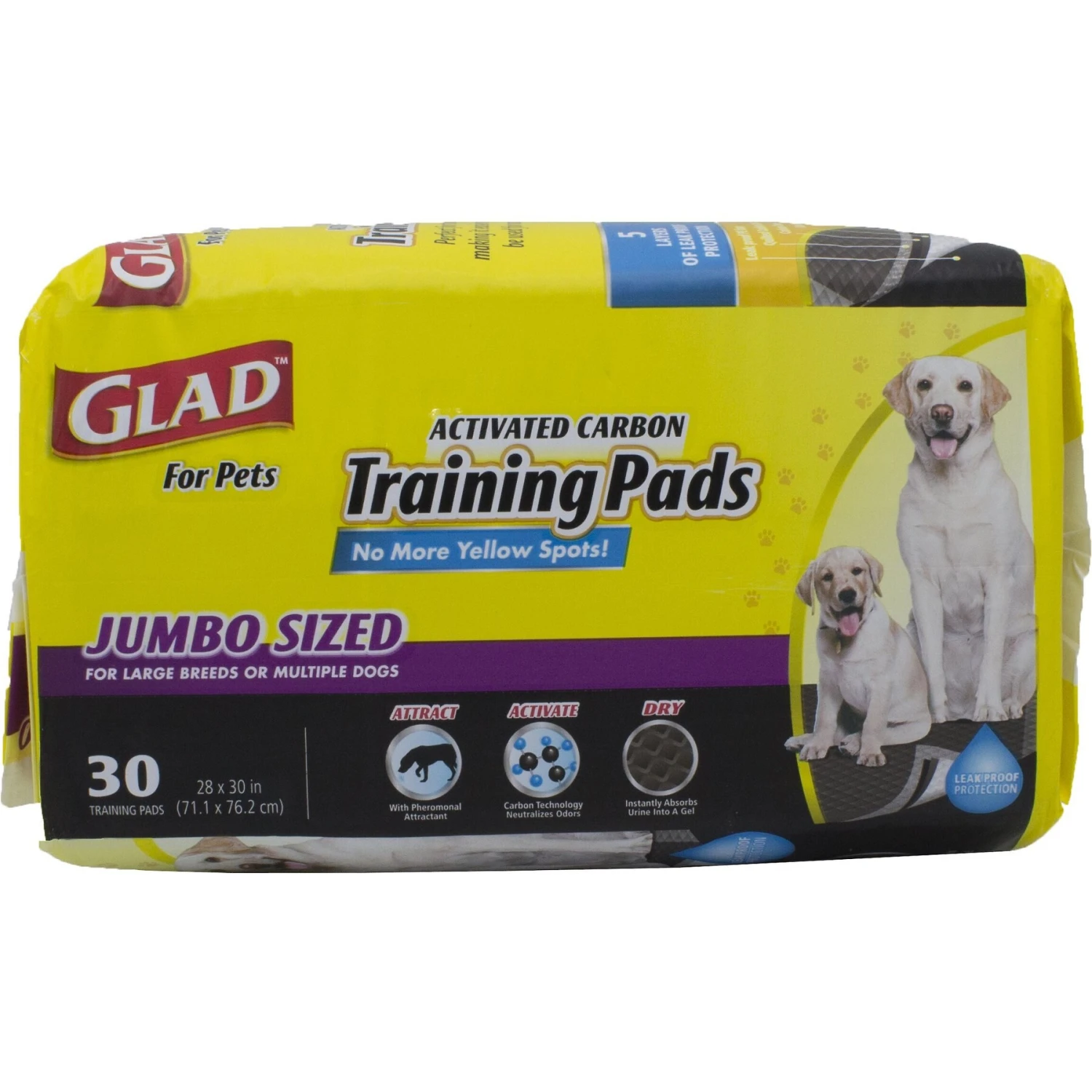 Glad For Pets Activated Carbon Jumbo Dog Training Pads, 28 X 30-in, 30 Count, Unscented 5 Glad For Pets Activated Carbon Jumbo Dog Training Pads, 28 X 30-in, 30 Count, Unscented - Image 3