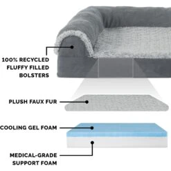 FurHaven Two Tone Faux Fur & Suede Deluxe Chaise Cooling Gel Dog & Cat Bed With Removable Cover -Pet Dog Supply Store 176048 PT5. AC SS1800 V1601487969