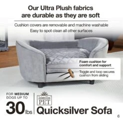 Enchanted Home Pet Quicksilver Sofa Cat & Dog Bed With Removable Cover, Medium, Silver -Pet Dog Supply Store 180292 PT6. AC SS1800 V1563226071