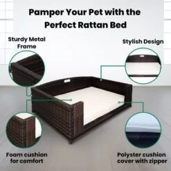 Iconic Pet Rattan Rectangular Sofa Cat & Dog Bed With Removable Cover, Espresso -Pet Dog Supply Store 192464 PT4. AC SS1800 V1568755945