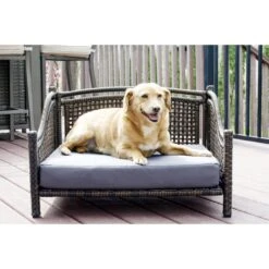 Iconic Pet Maharaja Rattan Sofa Cat & Dog Bed With Removable Cover, Caramel & Mocha