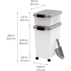 IRIS USA 3-Piece WeatherPro Airtight Stackable Dog, Cat & Bird Food Storage Container Combo With Scoop & Treat Box -Pet Dog Supply Store 231627 PT2. AC SS1800 V1586959399