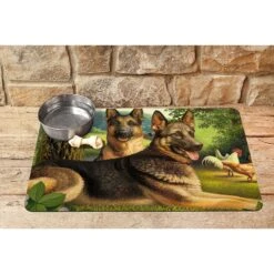 Bungalow Flooring German Shepherds & Chickens Dog Dinner Mat, 36 X 23-in -Pet Dog Supply Store 235673 PT1. AC SS1800 V1591390316