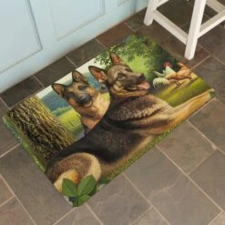 Bungalow Flooring German Shepherds & Chickens Dog Dinner Mat, 36 X 23-in -Pet Dog Supply Store 235673 PT4. AC SS1800 V1615336350
