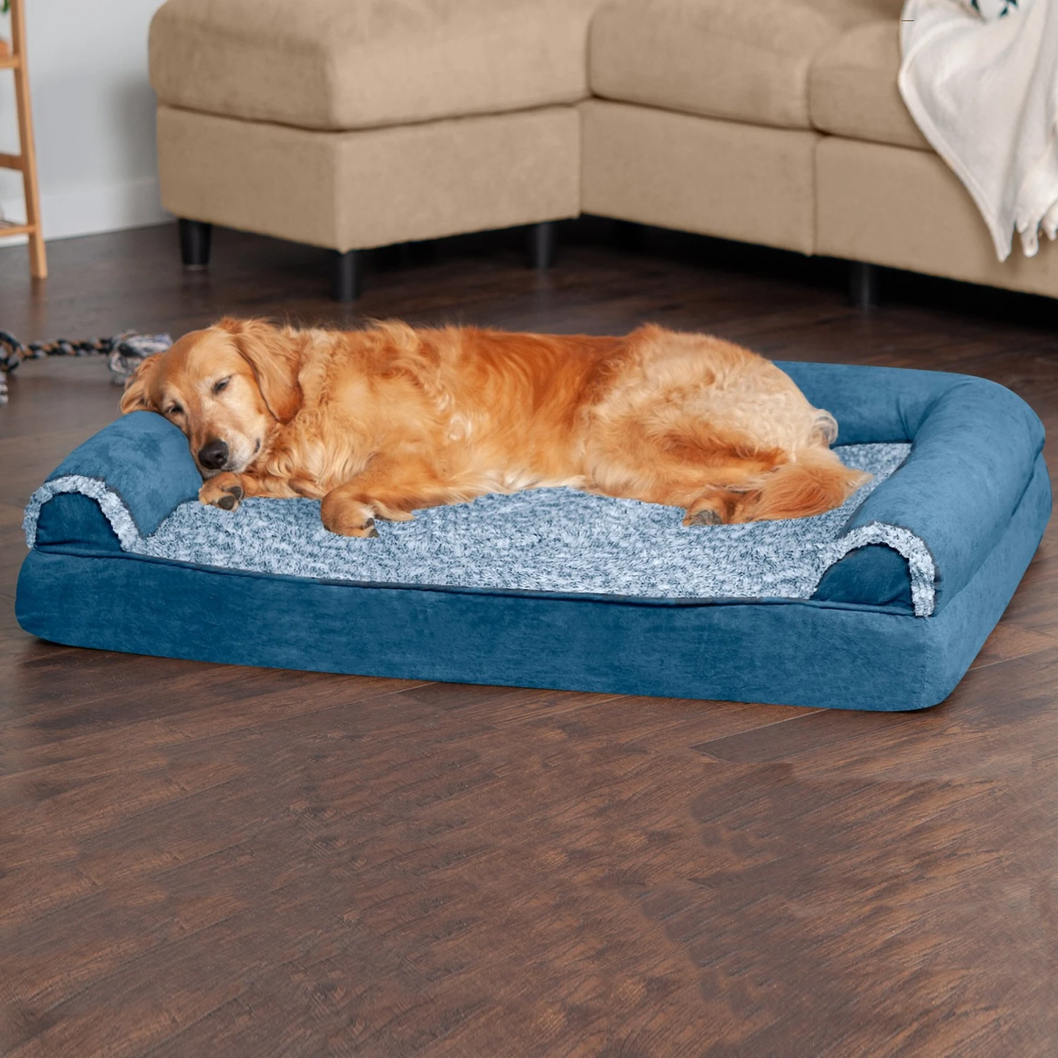 FurHaven Faux Fur & Suede Cooling Gel Sofa Dog & Cat Bed 3 FurHaven Faux Fur & Suede Cooling Gel Sofa Dog & Cat Bed