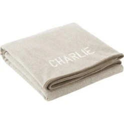 Frisco Faux Linen Personalized Dog & Cat Blanket, Beige, Large -Pet Dog Supply Store 252621 PT2. AC SS1800 V1604672815