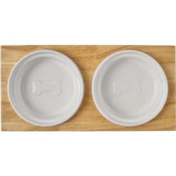 Frisco Ceramic Dog & Cat Double Diner With Elevated Wood Stand -Pet Dog Supply Store 256052 PT5. AC SS1800 V1615313559