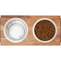 Frisco Wood Elevated Non-Skid Stainless Steel Double Diner Dog & Cat Bowl -Pet Dog Supply Store 257143 PT2. AC SS1800 V1615310833