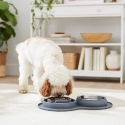 Frisco Silicone Stainless Steel Double Diner Slow Feeder Dog & Cat Bowl, Grey, 3 Cup -Pet Dog Supply Store 277549 PT2. AC SS1800 V1630346823