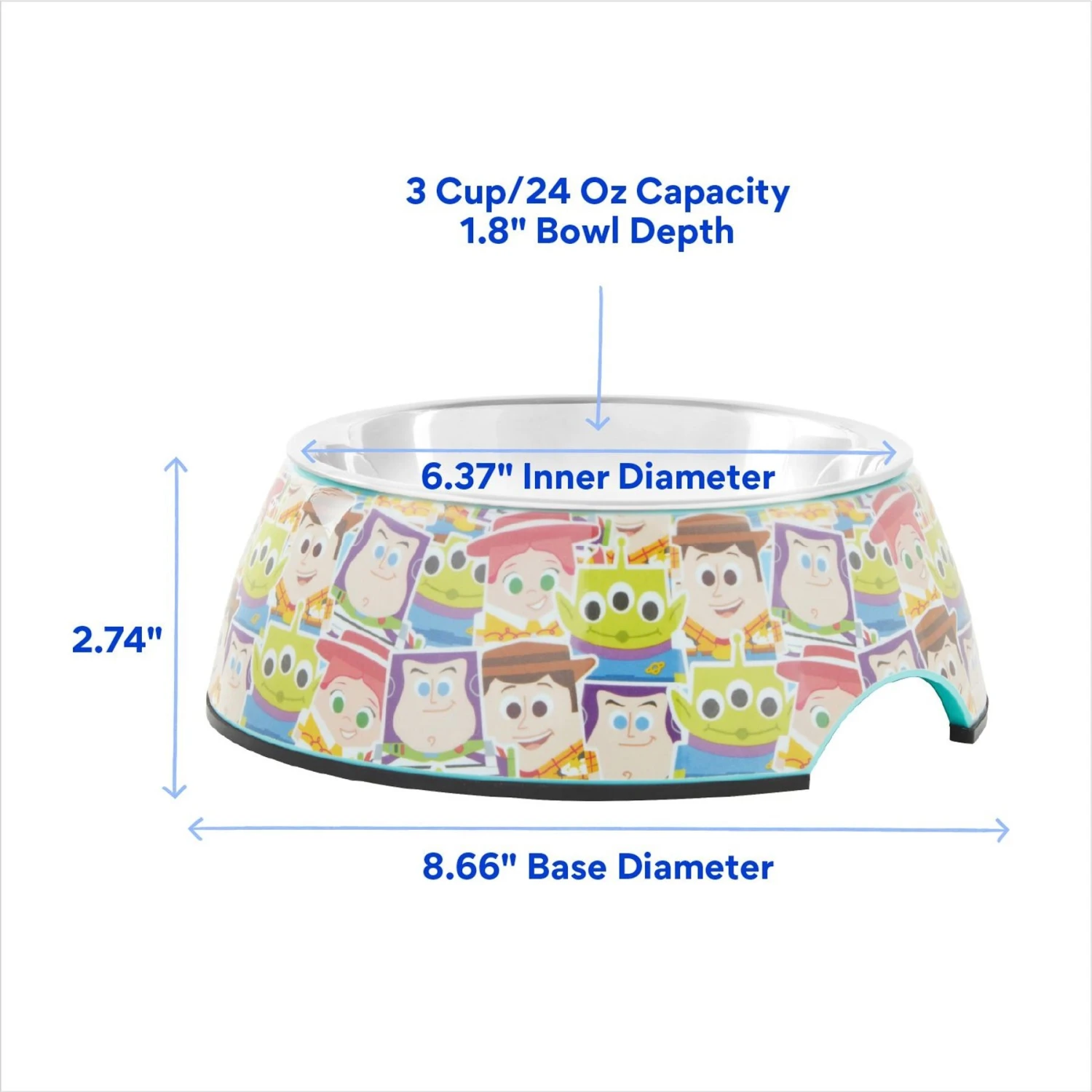 Pixar Toy Story Non-Skid Stainless Steel With Melamine Stand Dog & Cat Bowl 4 Pixar Toy Story Non-Skid Stainless Steel With Melamine Stand Dog & Cat Bowl - Image 2