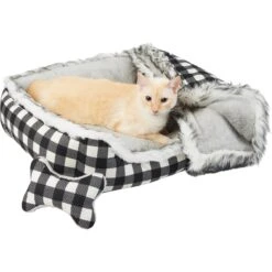 Frisco Buffalo Check Cuddler Pet Bed & Gift Set, Black & White -Pet Dog Supply Store 299397 PT2. AC SS1800 V1639093612
