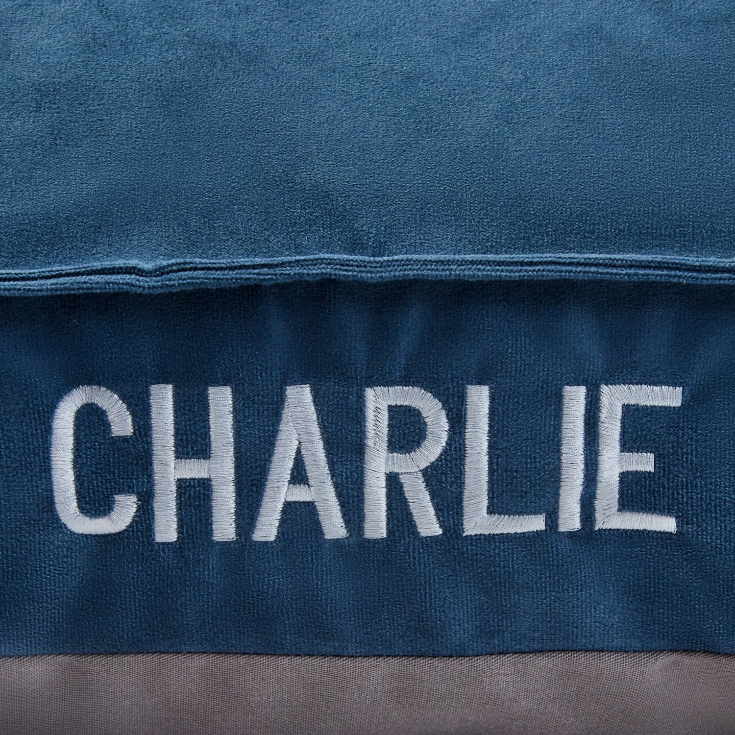 Frisco Personalized Navy Bolstered Bed With Navy Check Bolster 6 Frisco Personalized Navy Bolstered Bed With Navy Check Bolster - Image 4