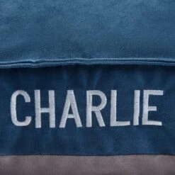 Frisco Personalized Navy Bolstered Bed With Navy Check Bolster, X-Large -Pet Dog Supply Store 311768 PT4. AC SS1800 V1630593983