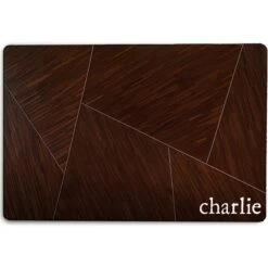 904 Custom Personalized Modern Geometric Woodgrain Dog & Cat Placemat