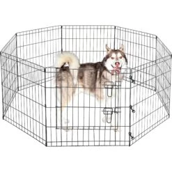 Pet Adobe 8-Panel Folding Metal Dog & Cat Playpen & Door -Pet Dog Supply Store 315027 PT3. AC SS1800 V1626385271
