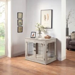 Unipaws Wooden Wire Furniture End Table Dog Crate