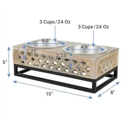 Frisco Premium Wood Elevated Stainless Steel Double Diner Dog & Cat Bowl, 3 Cup -Pet Dog Supply Store 331507 PT1. AC SS1800 V1657656894