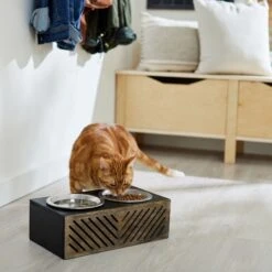 Frisco Premium Wood Elevated Stainless Steel Double Diner Dog & Cat Bowl, Black, 3 Cup -Pet Dog Supply Store 331509 PT3. AC SS1800 V1657656894