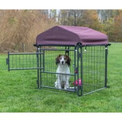 TRIXIE Deluxe Outdoor Dog Kennel With Cover & Secure Lock, Black/Burgundy -Pet Dog Supply Store 333717 PT2. AC SS1800 V1634085699