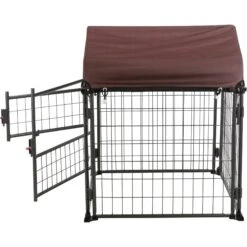TRIXIE Deluxe Outdoor Dog Kennel With Cover & Secure Lock, Black/Burgundy -Pet Dog Supply Store 333717 PT6. AC SS1800 V1634079086