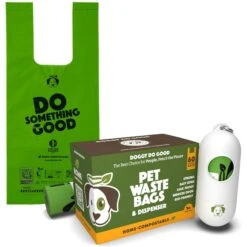 Doggy Do Good Certified Home Compostable Premium Dog & Cat Waste Bags, Small Handle Bags - On Rolls + Dispenser, 60 Count