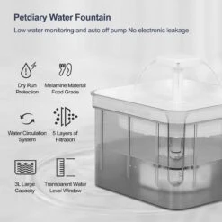 Petdiary Automatic Cat Water Fountain, White, Medium -Pet Dog Supply Store 364529 PT2. AC SS1800 V1646701343