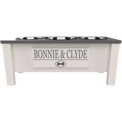 GrooveThis Woodshop Personalized 3 Bowl Elevated Dog Feeder Station With Internal Storage
