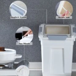 Hanamya Pet Food Storage Container With Measuring Cup, White & Gray -Pet Dog Supply Store 511766 PT1. AC SS1800 V1649218333