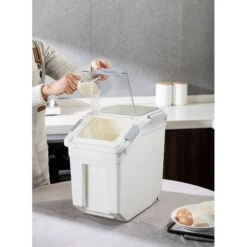 Hanamya Pet Food Storage Container With Measuring Cup, White & Gray -Pet Dog Supply Store 511766 PT5. AC SS1800 V1649226407