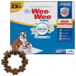 Four Paws Wee-Wee Odor Control With Febreze Freshness Dog Pads & Nylabone Power Chew Textured Dog Chew Ring Toy Flavor Medley