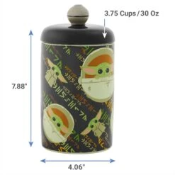 STAR WARS THE MANDALORIAN THE CHILD Aurebesh Ceramic Treat Jar & STAR WARS THE MANDALORIAN GROGU AUREBESH Non-Skid Stainless Steel With Melamine Stand Dog & Cat Bowl -Pet Dog Supply Store 623382 PT2. AC SS1800 V1661896379