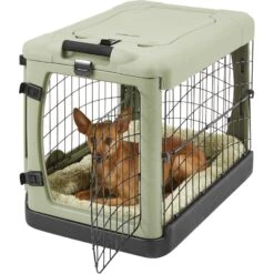 Pet Gear The Other Door Double Door Collapsible Wire Dog Crate & Plush Pad, Sage -Pet Dog Supply Store 64489 PT3. AC SS1800 V1569012194