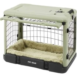 Pet Gear The Other Door Double Door Collapsible Wire Dog Crate & Plush Pad, Sage -Pet Dog Supply Store 64489 PT4. AC SS1800 V1562169784
