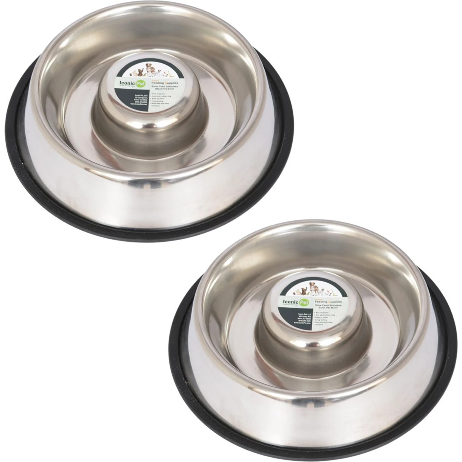 Iconic Pet Slow Feed Stainless Steel Dog & Cat Bowl, 2 Count 3 Iconic Pet Slow Feed Stainless Steel Dog & Cat Bowl, 2 Count
