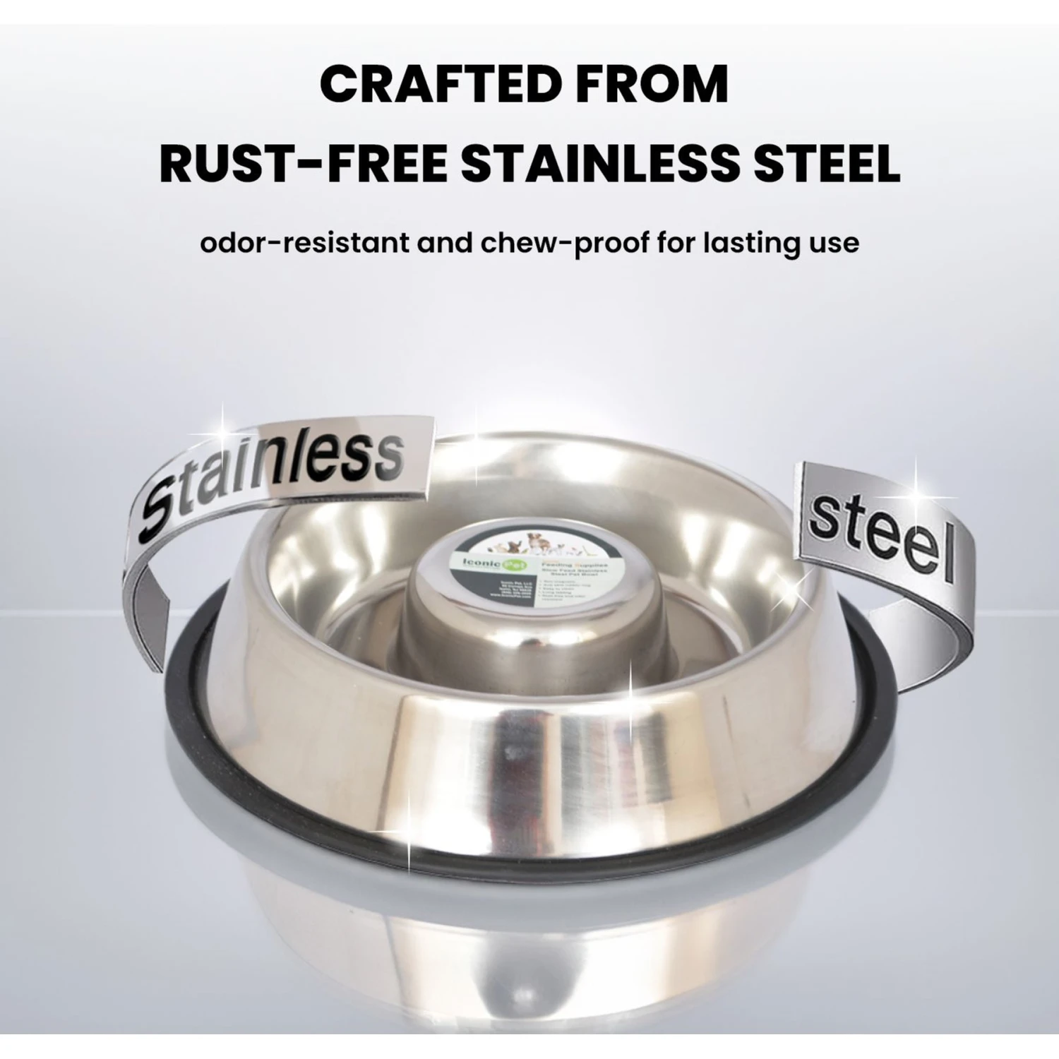 Iconic Pet Slow Feed Stainless Steel Dog & Cat Bowl, 2 Count 8 Iconic Pet Slow Feed Stainless Steel Dog & Cat Bowl, 2 Count - Image 6