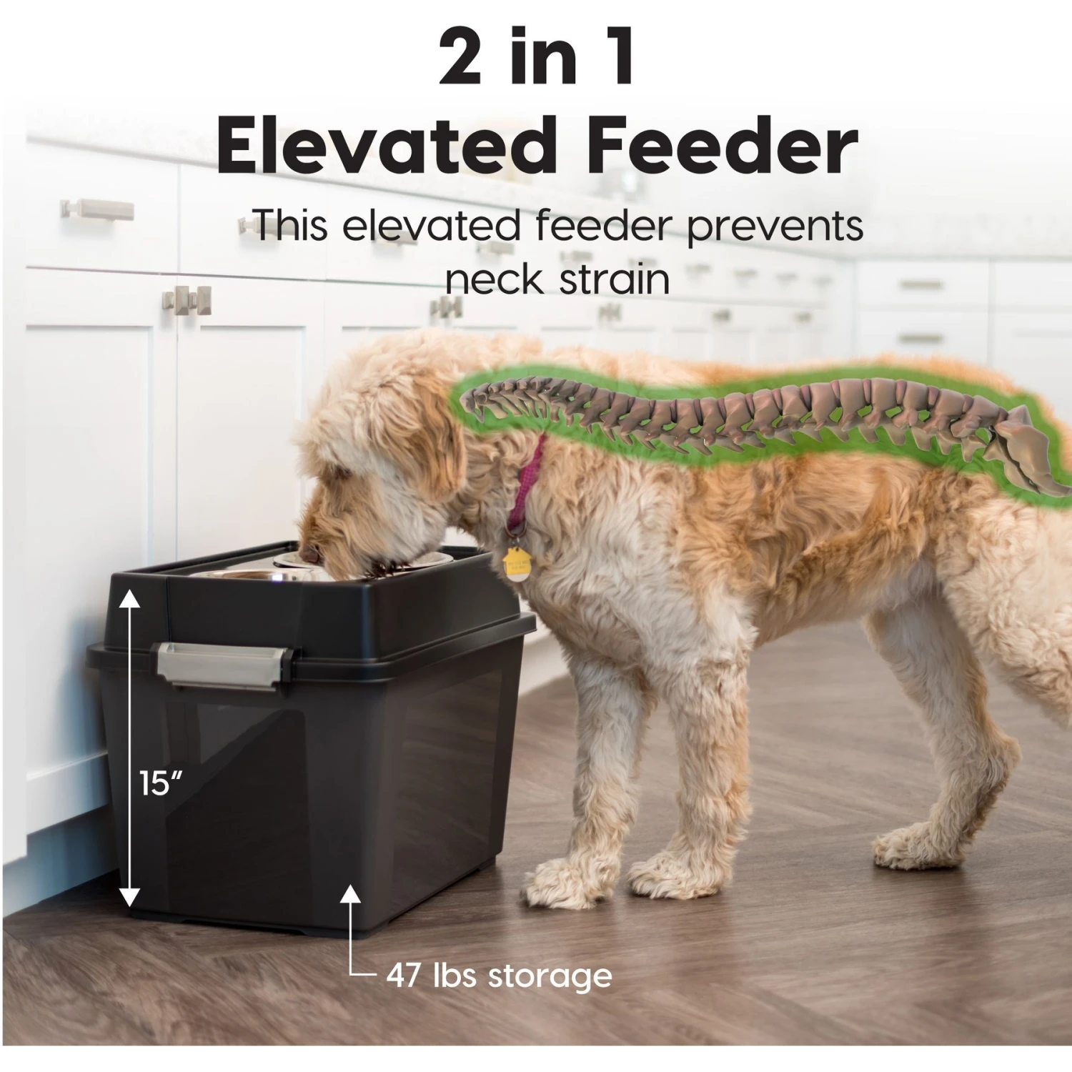 IRIS USA WeatherPro Airtight Elevated Pet Feeder With Food Storage Container & Bowls In Lid, Smoke/Black, 8-cup 4 IRIS USA WeatherPro Airtight Elevated Pet Feeder With Food Storage Container & Bowls In Lid, Smoke/Black, 8-cup - Image 2