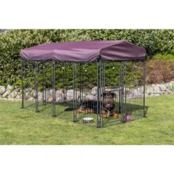 TRIXIE Deluxe Outdoor Dog Kennel With Cover, XX-Large, Black/Burgundy -Pet Dog Supply Store 701438 PT2. AC SS1800 V1668549926