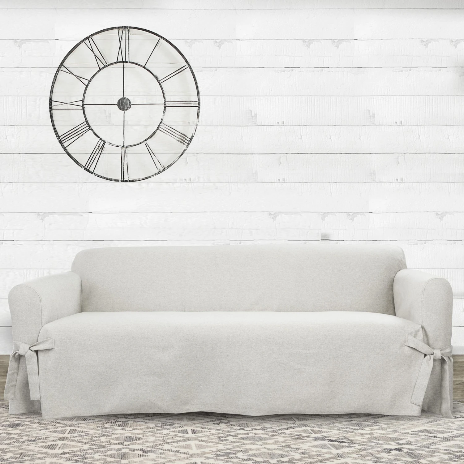 Sure Fit Farmhouse Basketweave One Piece Slipcover With Ties & Cinched Seat Elastic Dog & Cat Cover 4 Sure Fit Farmhouse Basketweave One Piece Slipcover With Ties & Cinched Seat Elastic Dog & Cat Cover - Image 2