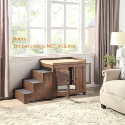 Unipaws Wooden Three-Story Dog Ladder, Walnut -Pet Dog Supply Store 739438 PT7. AC SS1800 V1671223372