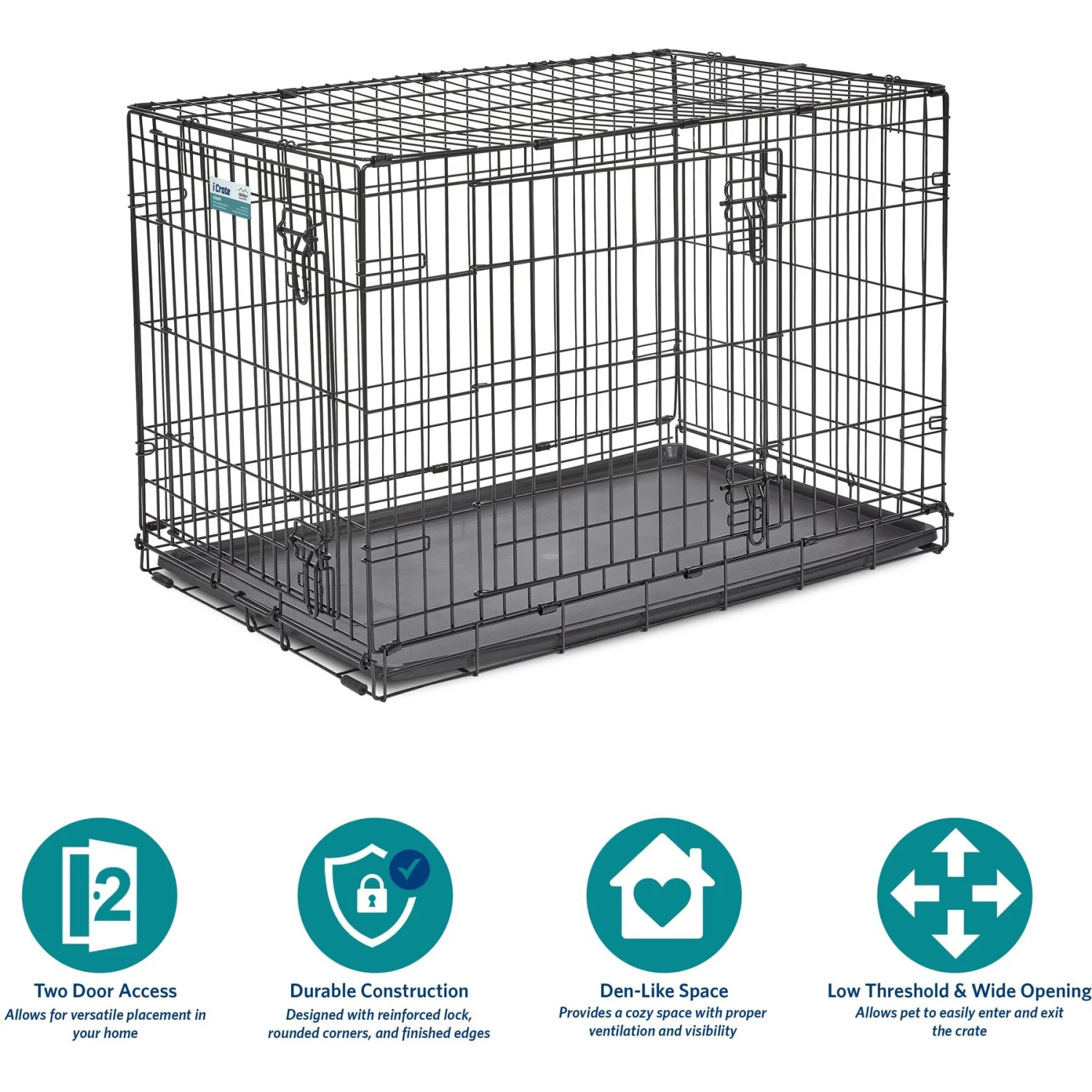 MidWest ICrate Fold & Carry Double Door Collapsible Wire Dog Crate & KONG Classic Dog Toy 7 MidWest ICrate Fold & Carry Double Door Collapsible Wire Dog Crate & KONG Classic Dog Toy - Image 5