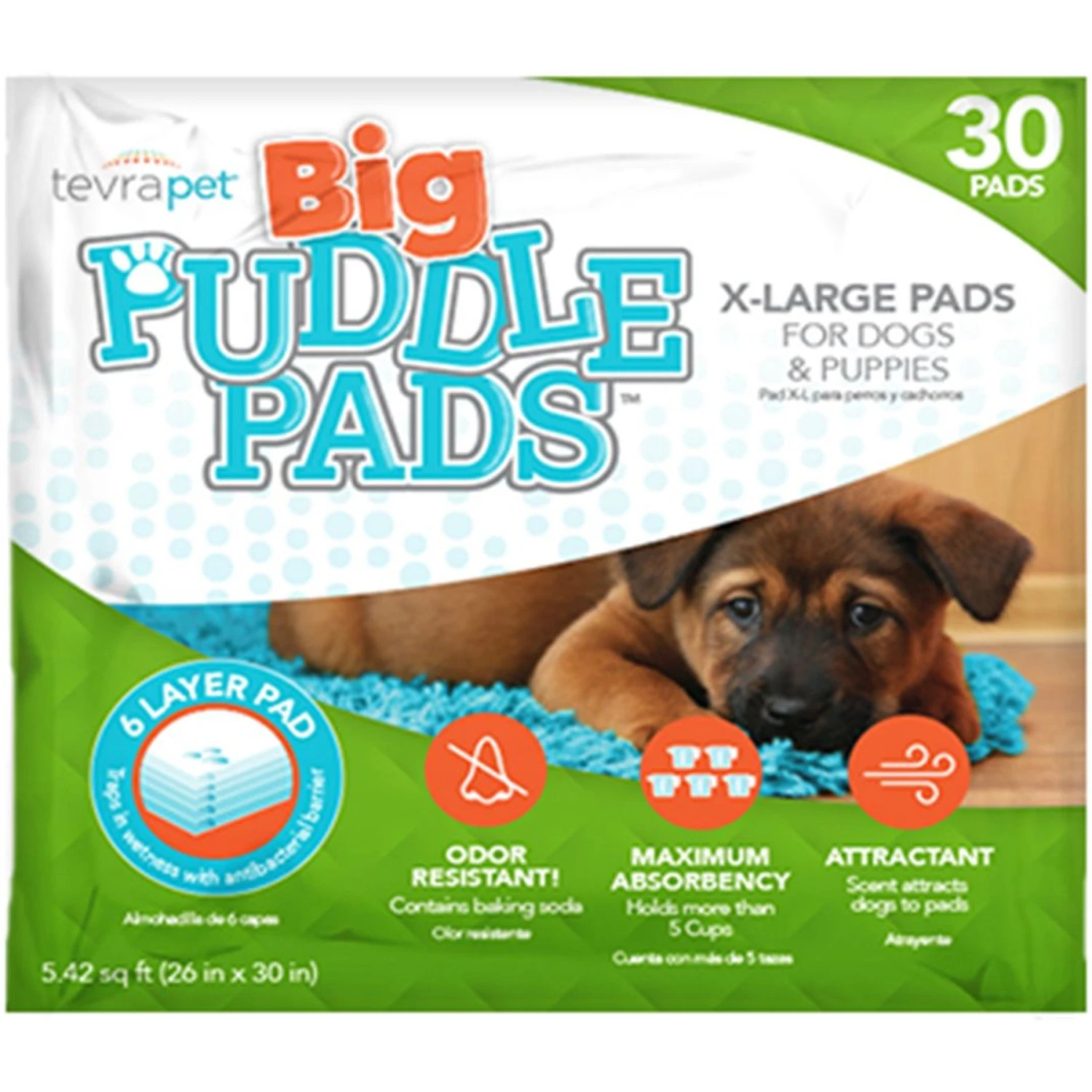 TevraPet Big Puddle Dog Potty Pads, X-Large, 30 Count 3 TevraPet Big Puddle Dog Potty Pads, X-Large, 30 Count