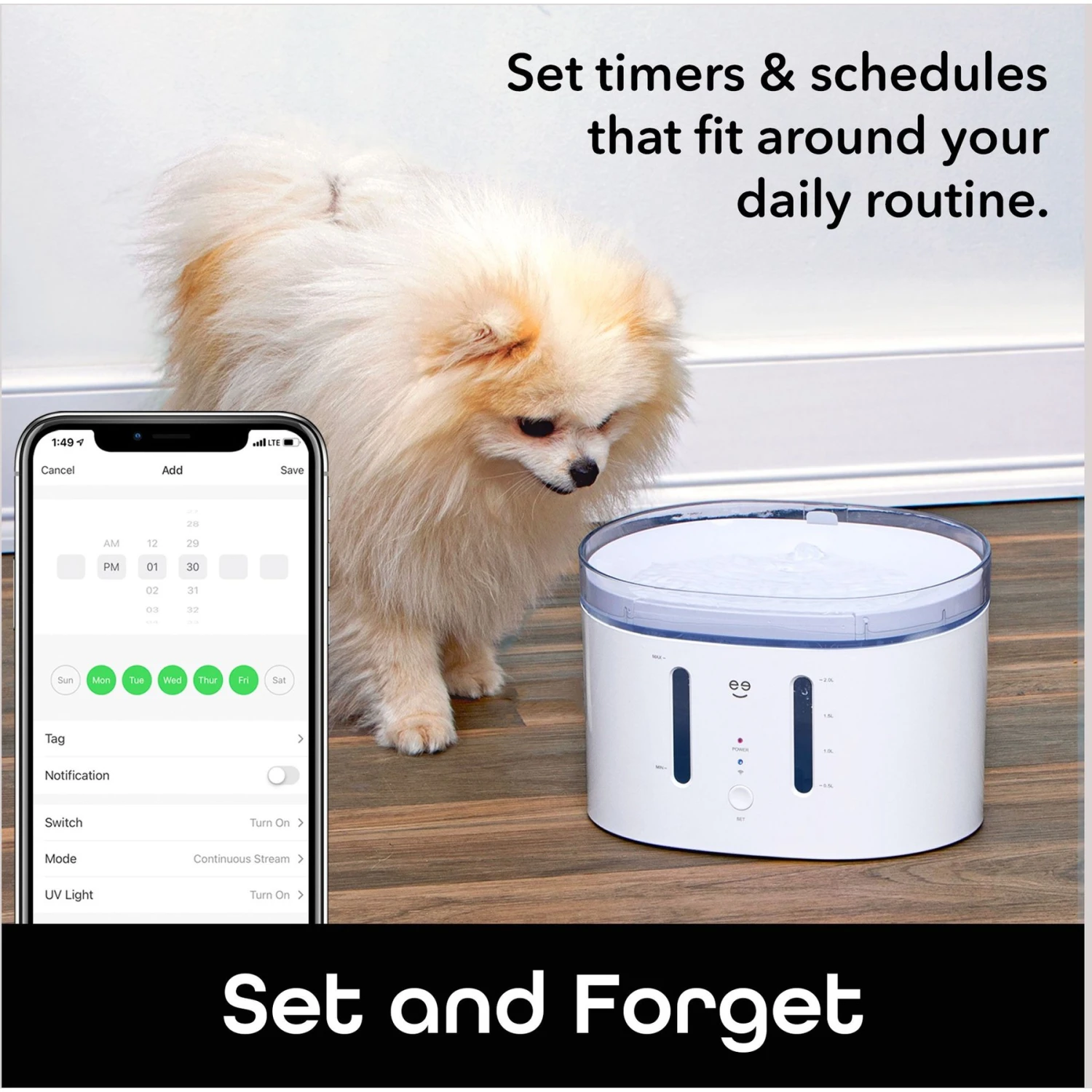 Geeni PetConnect UV Sterilized Circulating Water Smart Dog & Cat Fountain, 2-L 8 Geeni PetConnect UV Sterilized Circulating Water Smart Dog & Cat Fountain, 2-L - Image 6