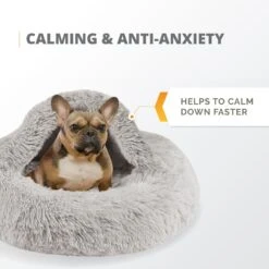 Friends Forever Luna Donut Faux Fur Cozy Cave Covered Dog Bed With Hooded Blanket -Pet Dog Supply Store 851382 PT4. AC SS1800 V1683836327