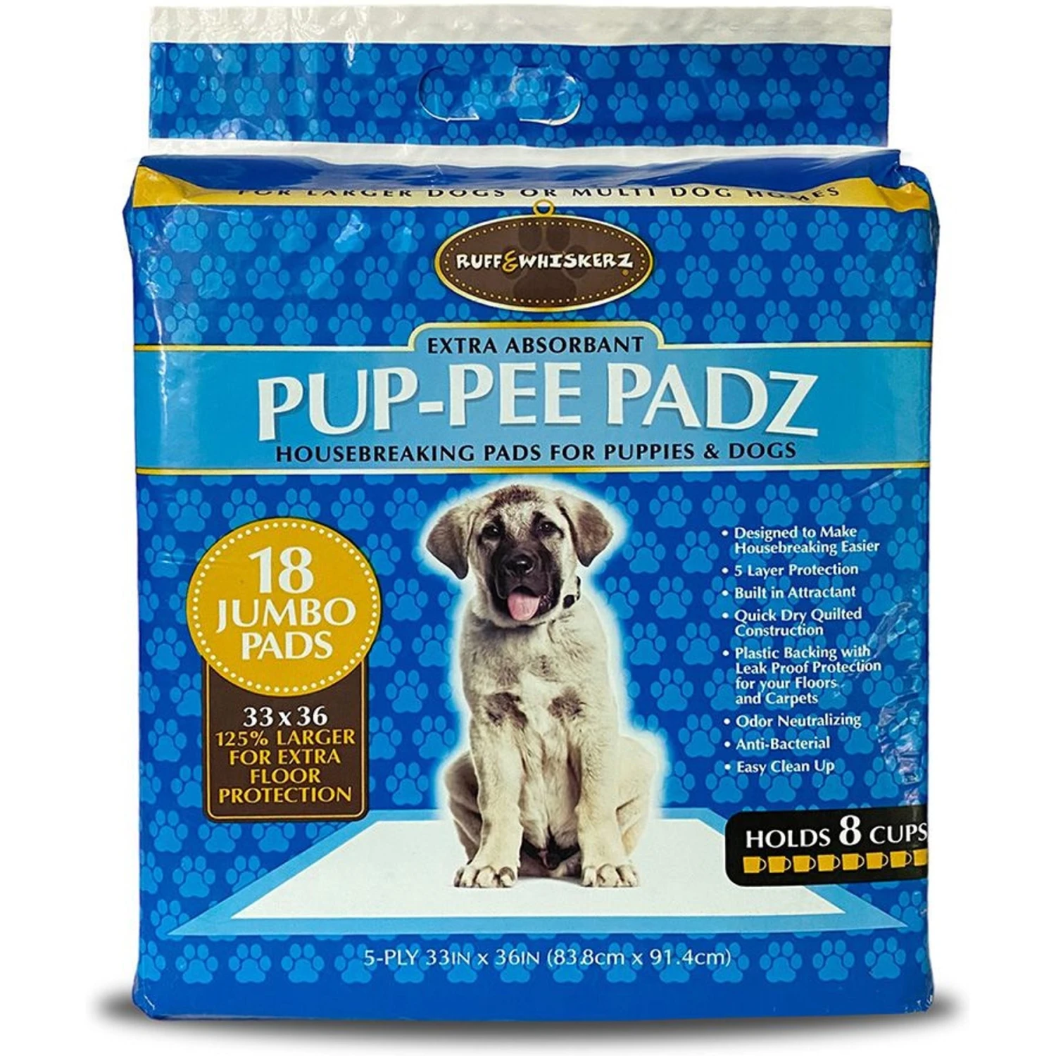 Ruff & Whiskers Pup-Pee Padz Dog Potty Pads, Jumbo, 18 Count 3 Ruff & Whiskers Pup-Pee Padz Dog Potty Pads, Jumbo, 18 Count