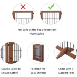 Unipaws 6 Panel Freestanding Wooden Wire Dog & Cat Gate, Walnut, Large -Pet Dog Supply Store 880062 PT6. AC SS1800 V1686079813