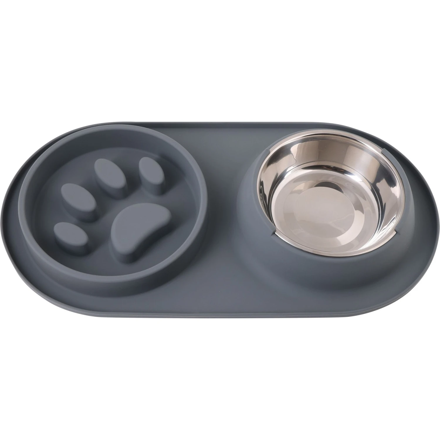Pounce + Fetch Silicone Double Bowl Slow Feeder, 10-oz, Grey 3 Pounce + Fetch Silicone Double Bowl Slow Feeder, 10-oz, Grey