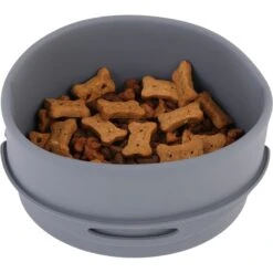 Pounce + Fetch Heavy Duty Silicone Travel Bag Bowl, Gray, 4-cup -Pet Dog Supply Store 883326 PT4. AC SS1800 V1686839367