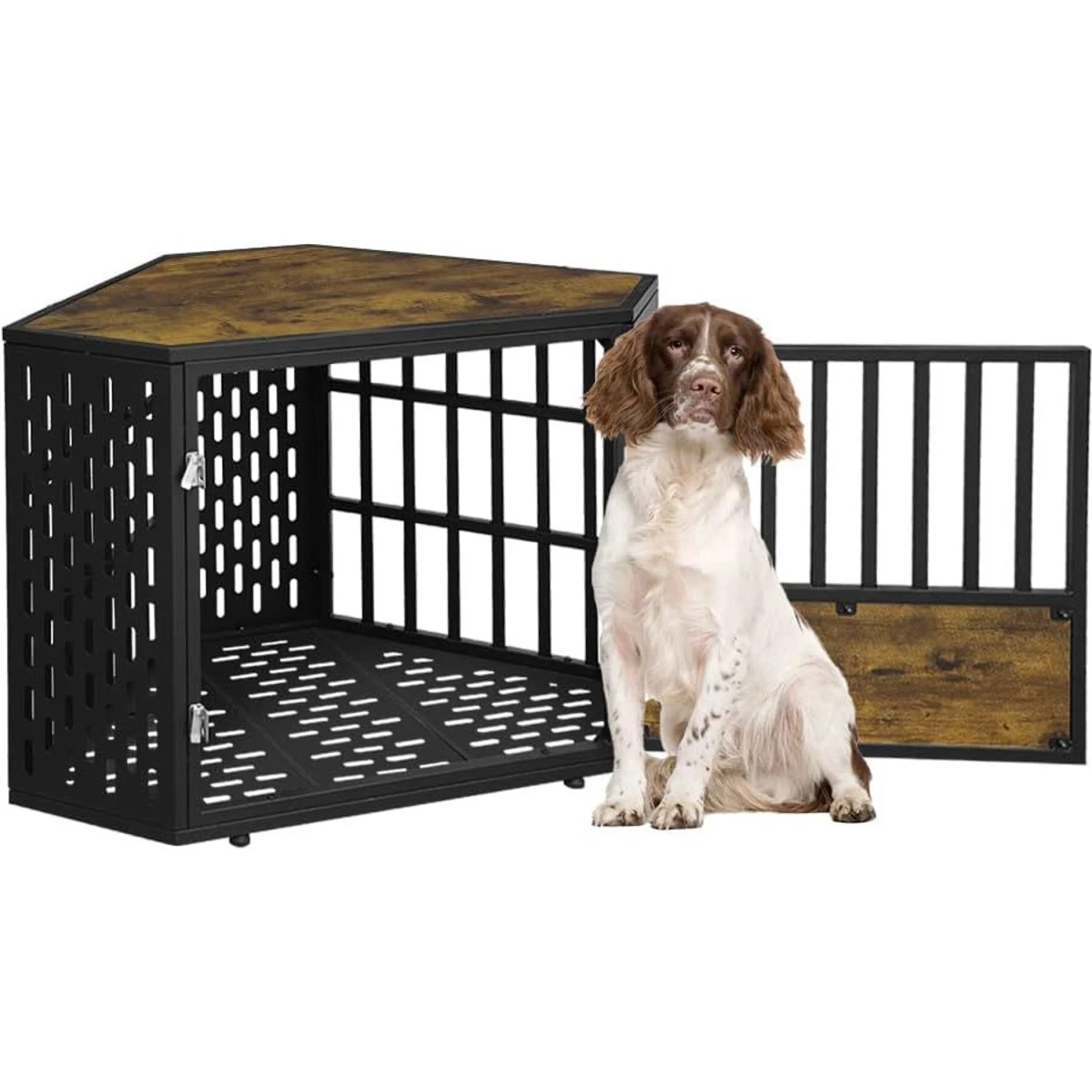 SMONTER Wooden Corner Crate Furniture Style Dog Kennel 3 SMONTER Wooden Corner Crate Furniture Style Dog Kennel